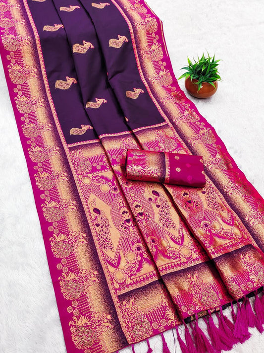 Extraordinary Purple Paithani Silk Saree With Adoring Blouse Piece