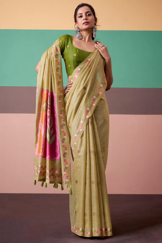 Ravishing Dark Beige Pure Munga Cotton Saree With Petrichor Blouse Piece