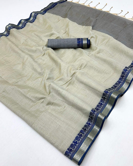 Excellent Grey Cotton Silk Saree With Quintessential Blouse Piece