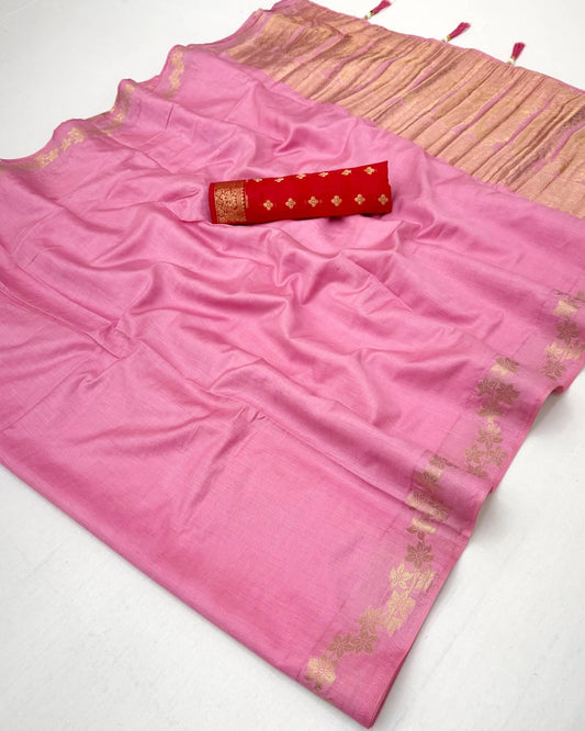 Flameboyant Pink Viscose Cotton Silk Saree With Invaluable Blouse Piece