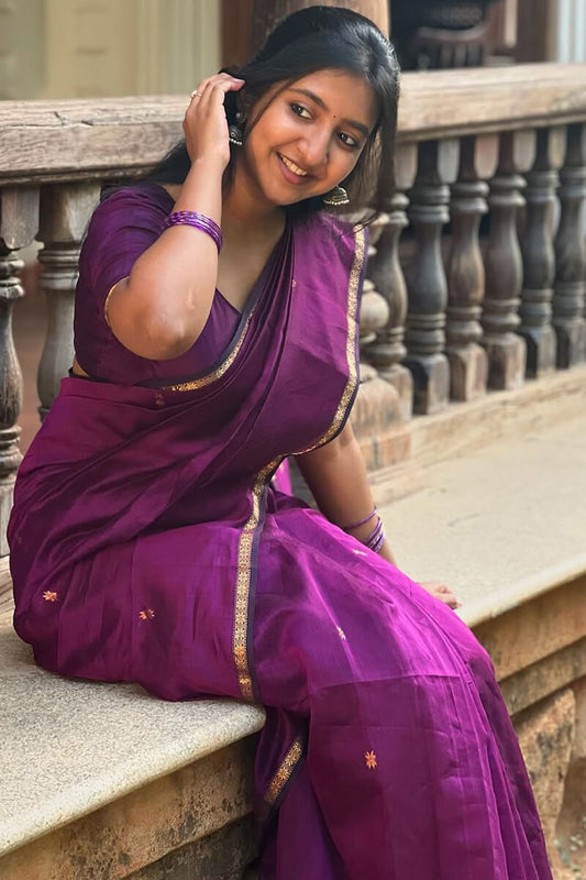 Confounding Magenta Cotton Silk Saree With Woebegone Blouse Piece