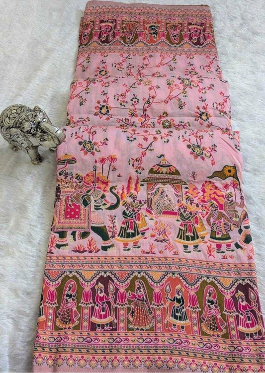 Lissome Pink Pashmina Silk Saree With Trendy Blouse Piece