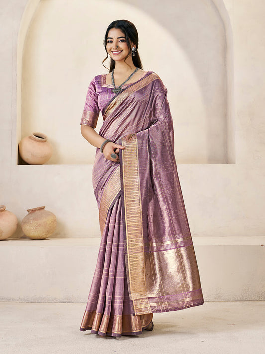 Magnetic Lavender Zari Weaving Linen Silk Saree With Capricious Blouse Piece