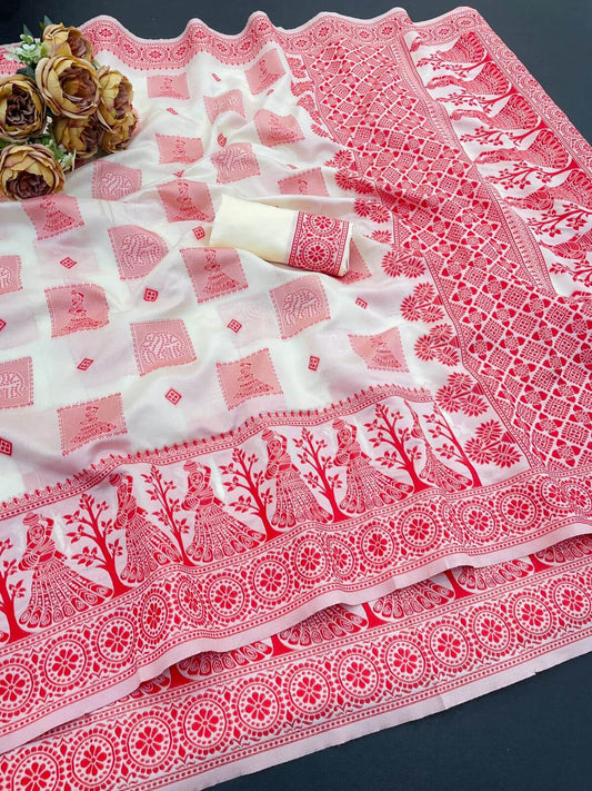 Petrichor Off White Cotton Silk Saree With Radiant Blouse Piece