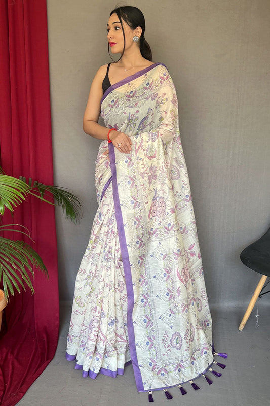 Prodigal White Cotton Silk Saree With Dulcet Blouse Piece