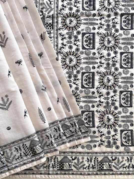 Beguiling Off White Embroidery Work Tussar Silk Saree With Glamorous Blouse Piece