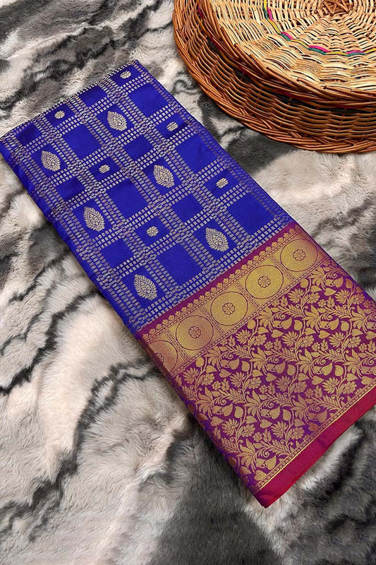 Groovy Royal Blue Kanjivaram Silk Saree With Breathtaking Blouse Piece