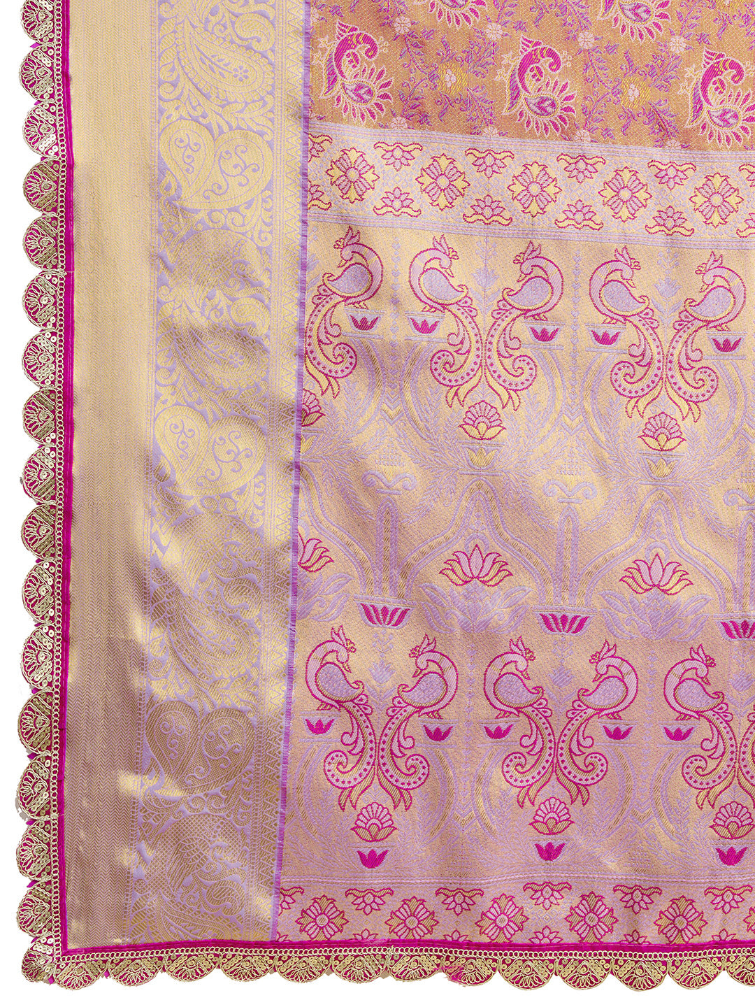 Women's Rose Pink & Gold Banarasi Silk Saree with Rich Zari Weaving