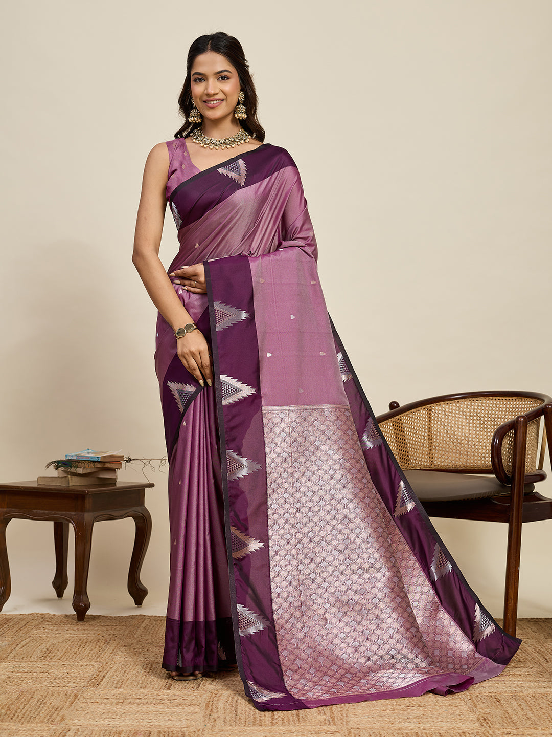 Women's Wine Soft Silk Woven Saree with Rich Zari Border