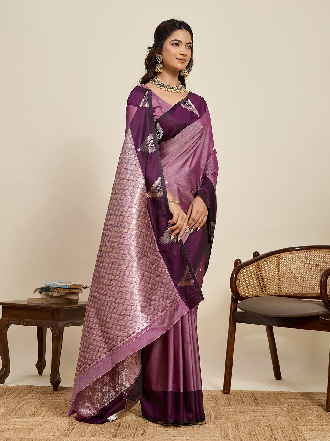 Women's Wine Soft Silk Woven Saree with Rich Zari Border