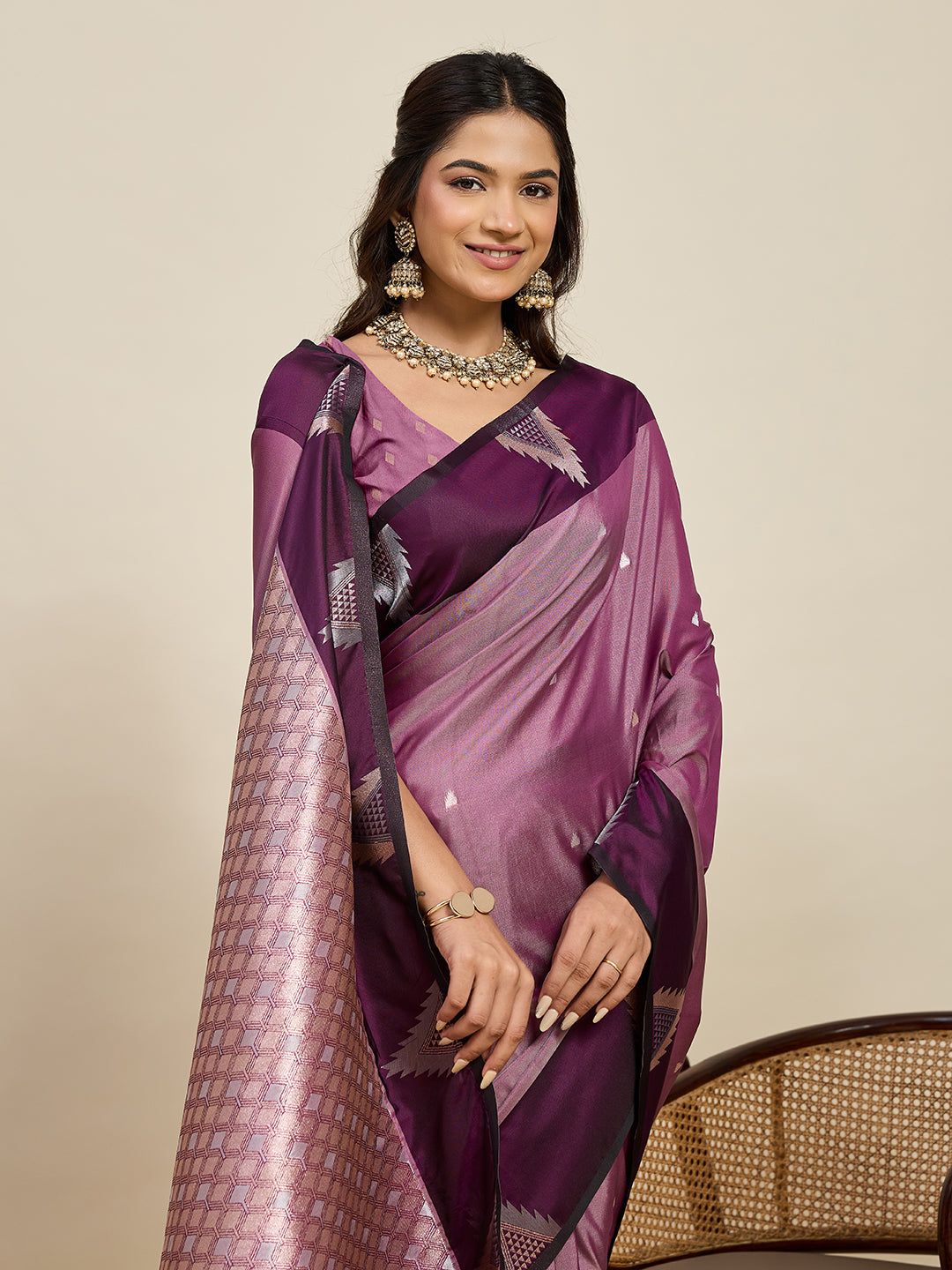 Women's Wine Soft Silk Woven Saree with Rich Zari Border
