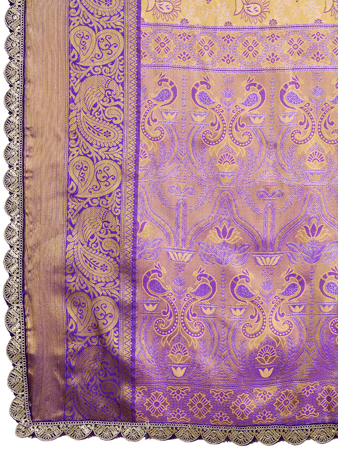 Women's Gold & Purple Banarasi Silk Saree with Rich Zari Weaving