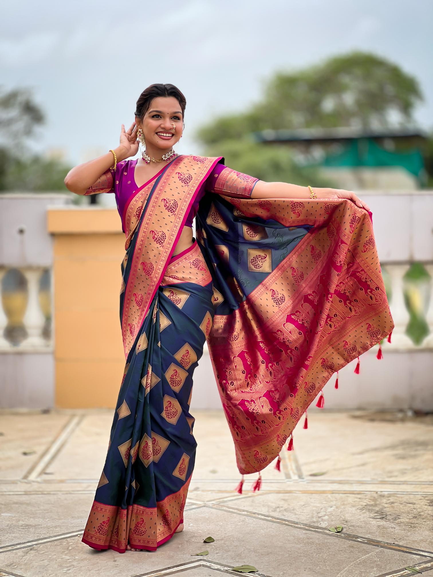 Premium Navy Blue Banarasi Silk Saree for Women