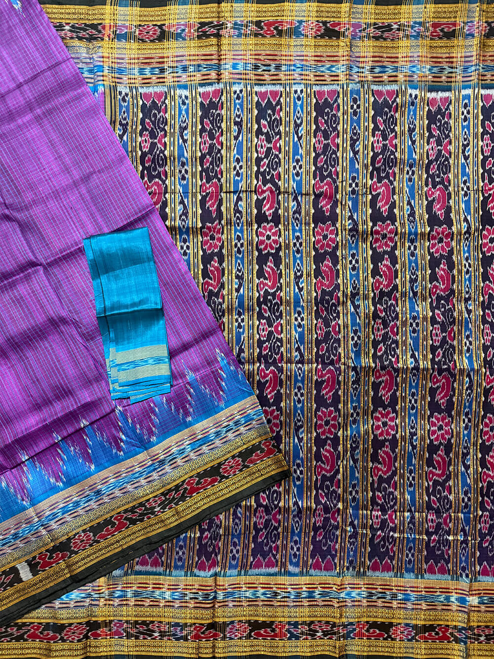 Purple and Turquoise Sachipar Pure Silk Handloom Khandua Patta Saree