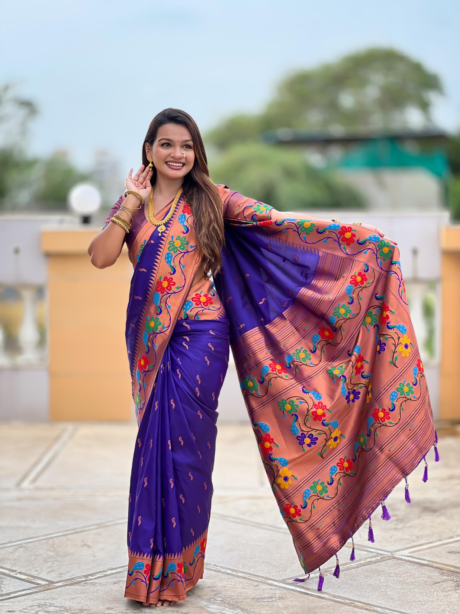 Premium Purple Paithani Silk Saree for Women
