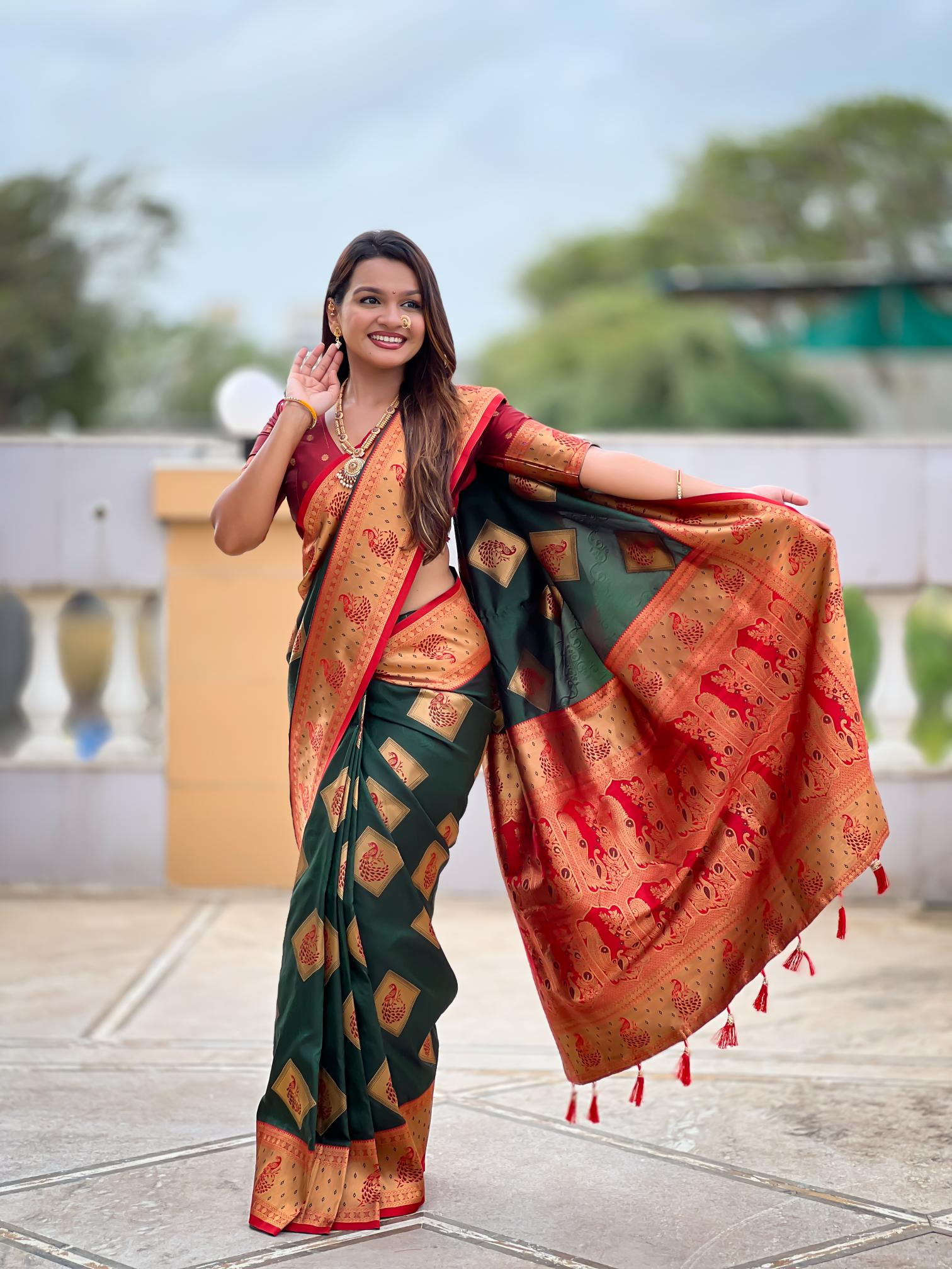 Premium Dark Green Banarasi Silk Saree for Women