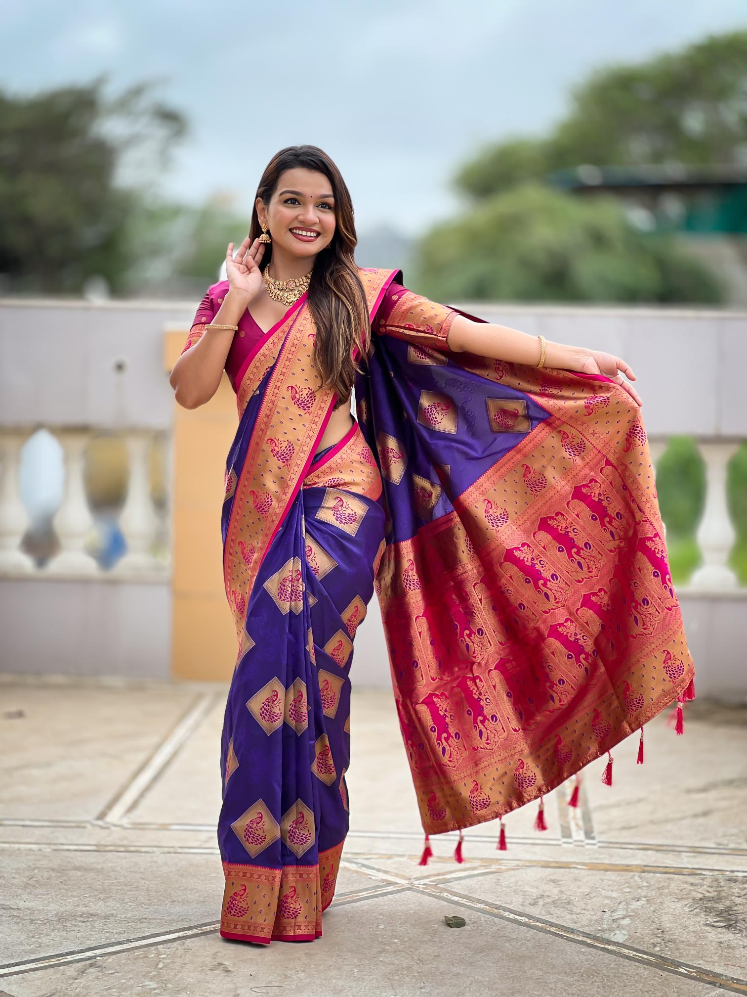 Premium Royal Purple Banarasi Silk Saree for Women