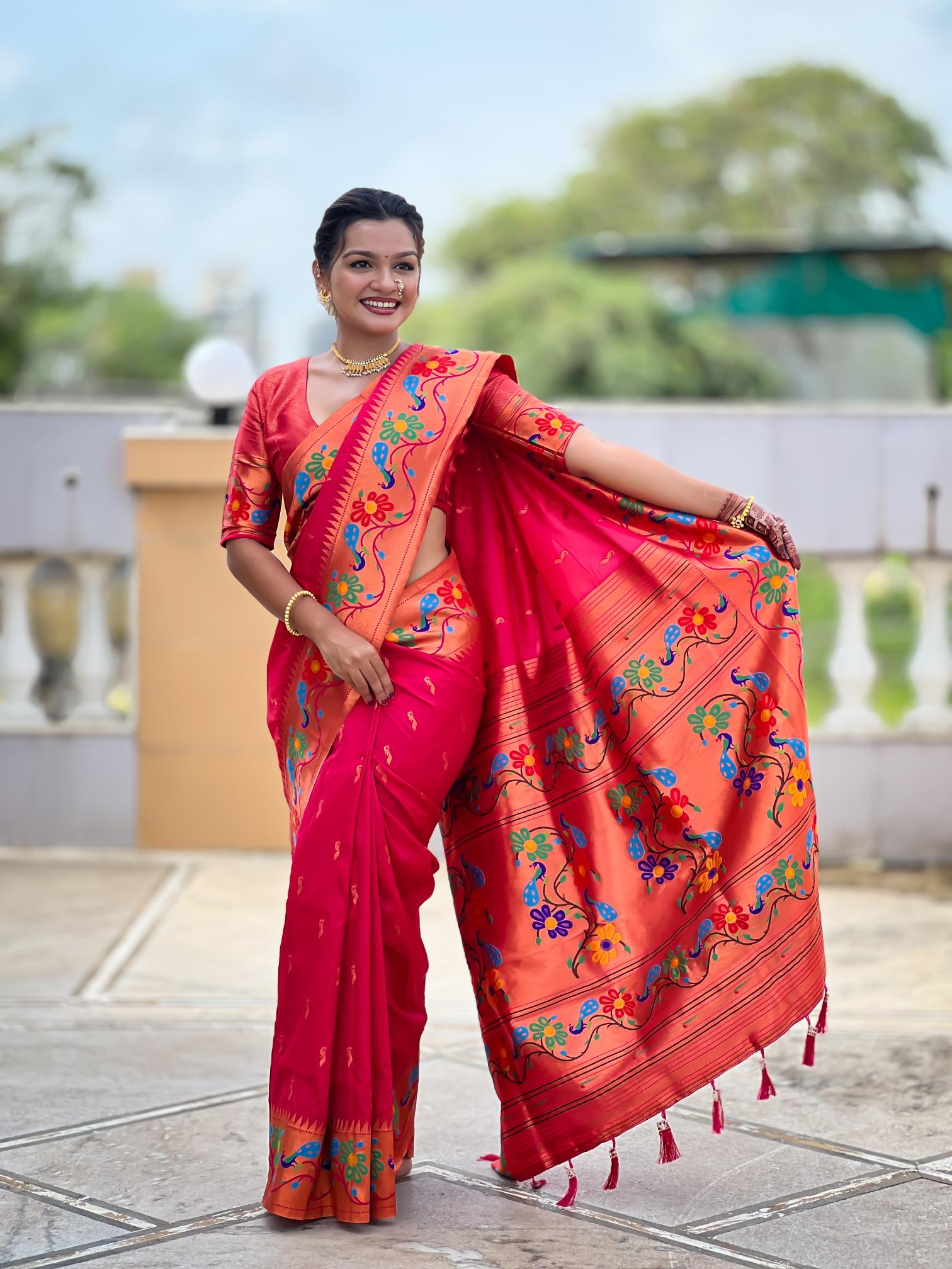 Premium Rani Pink Paithani Silk Saree for Women