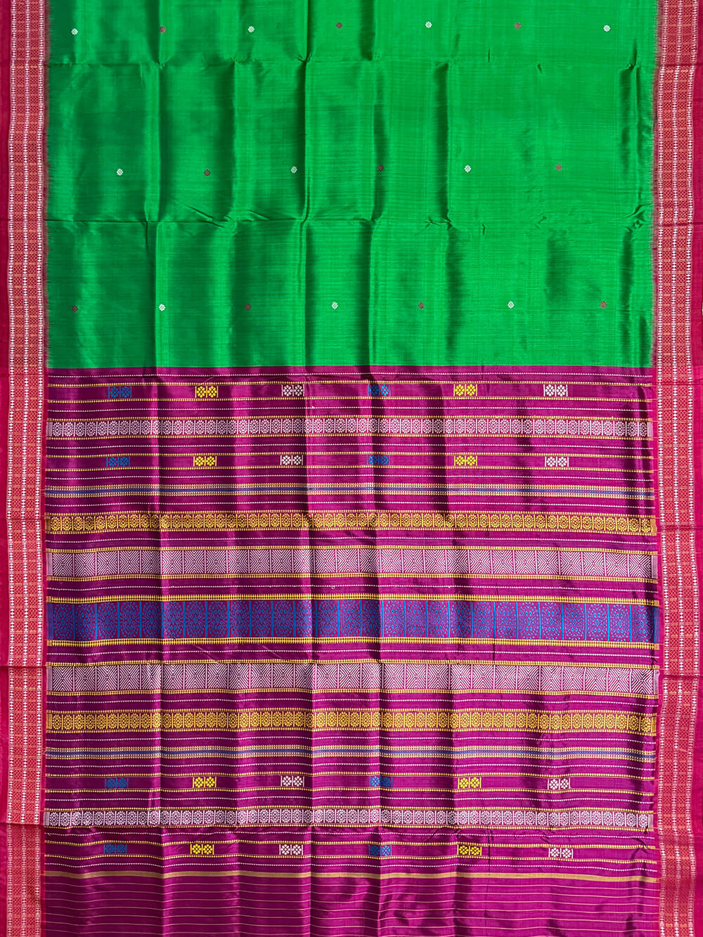 Green and Pink Pure Silk Handloom Khandua Patta Saree