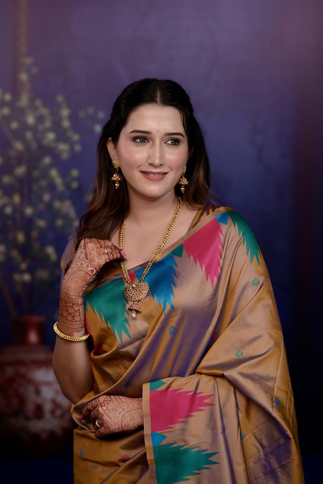 Golden Brown Banarasi Silk Saree with Multicolor Ikat Design & Rich Zari Woven Pallu