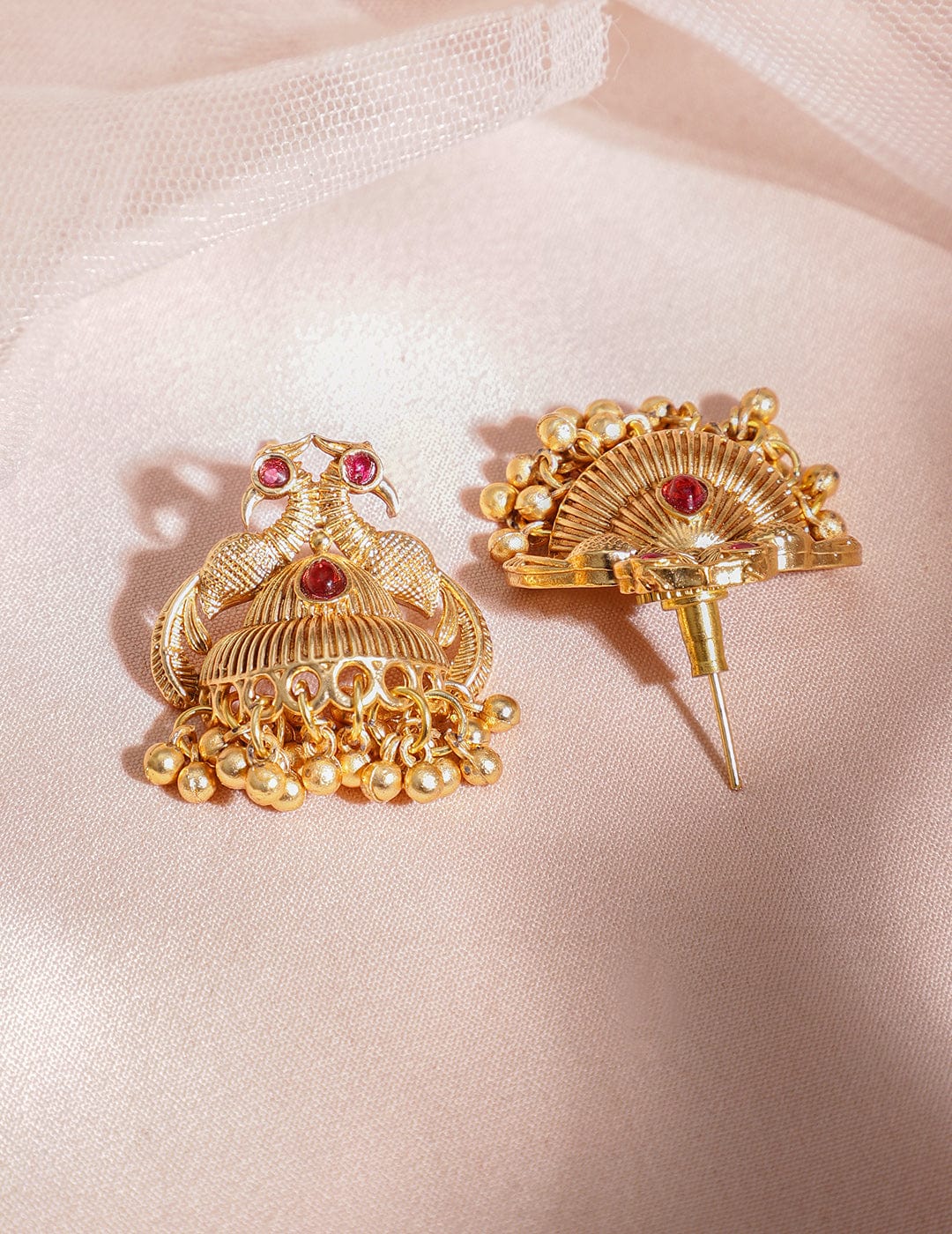 Enchanting Red Short Peacock Necklace Set