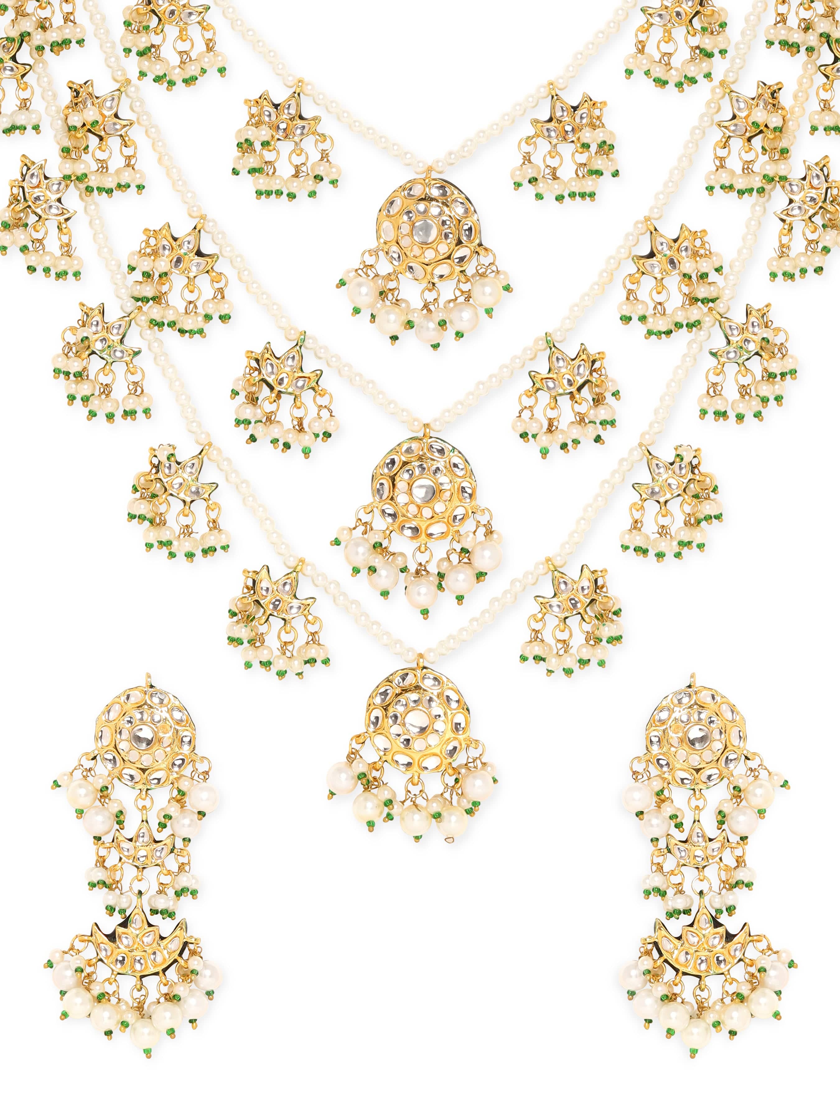 Sculpted Pearl Kundan Necklace Set