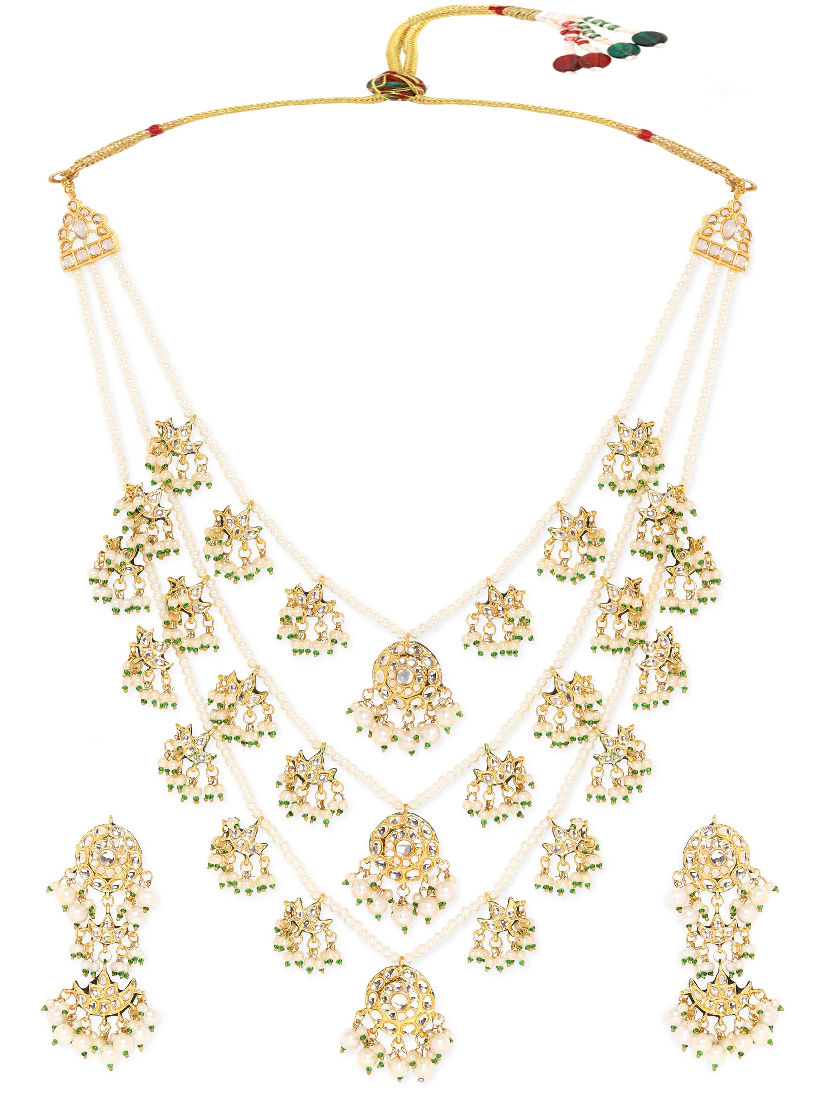 Sculpted Pearl Kundan Necklace Set