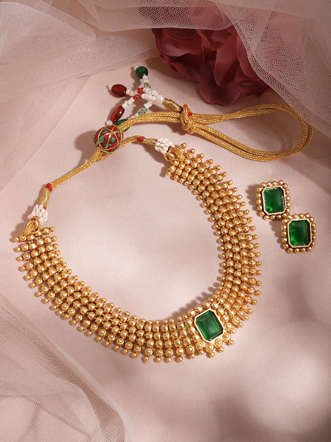 Timeless Green Gold Plated Short Necklace Set