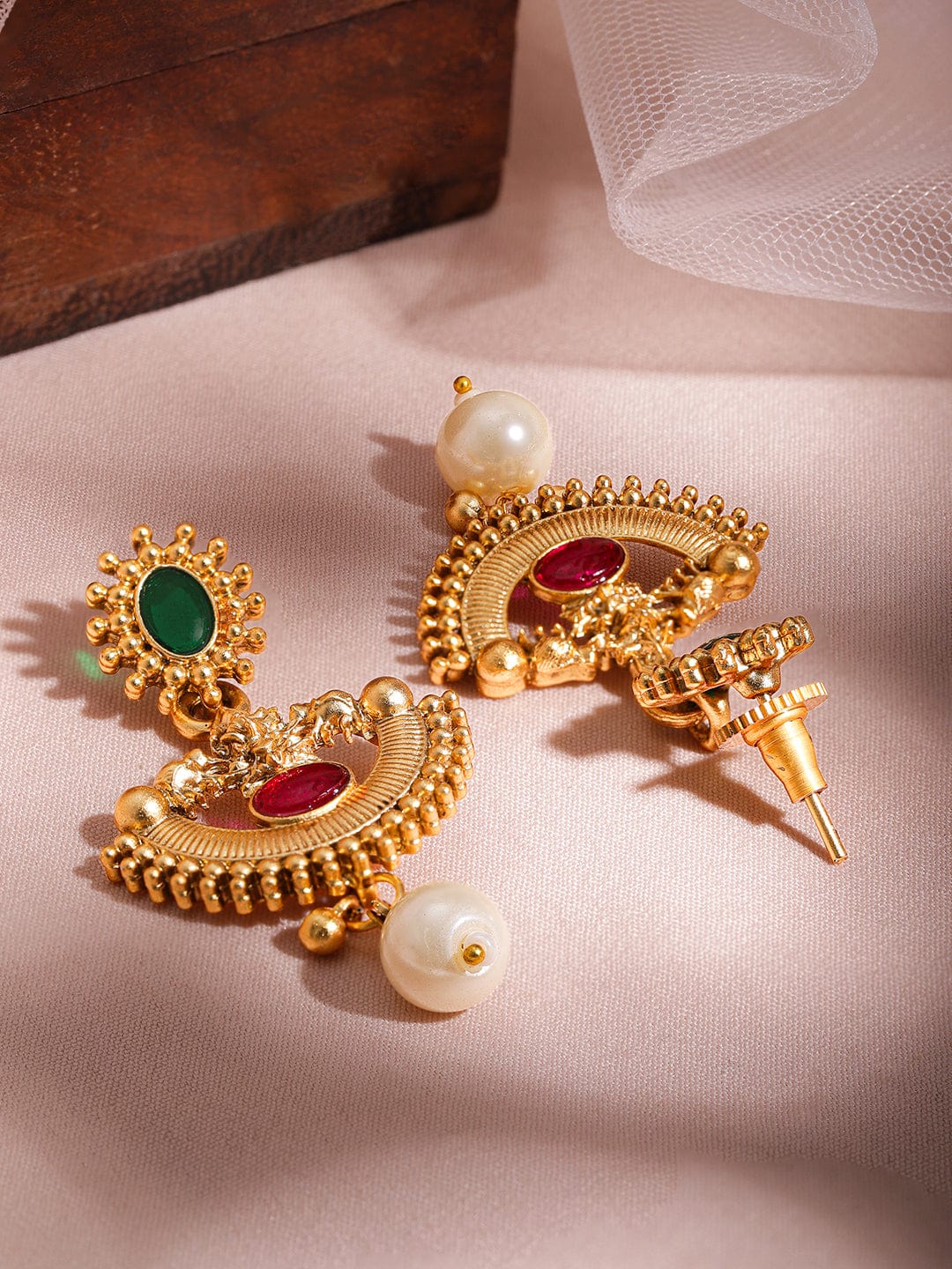 Red & Green Half Moon Pearl Necklace Set