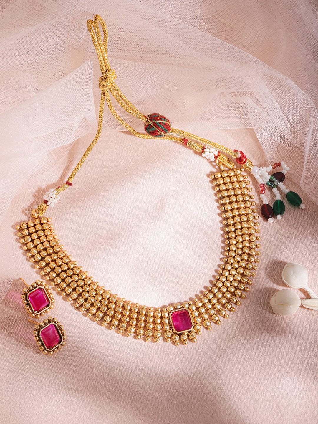Chic Red Gold Plated Short Necklace Set