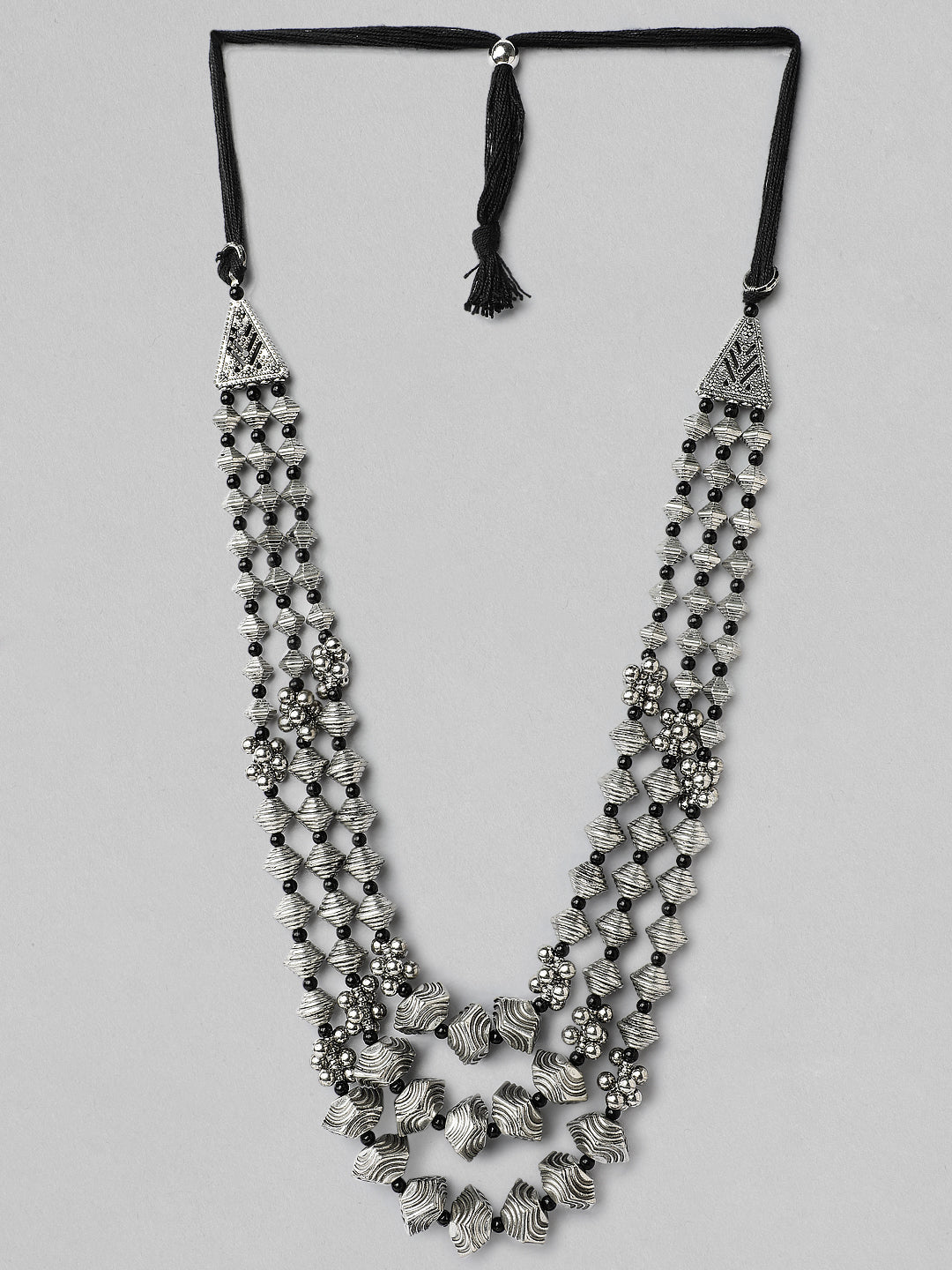 Wentra Silver Plated Oxidised Handcrafted Multi Layer Boho Necklace