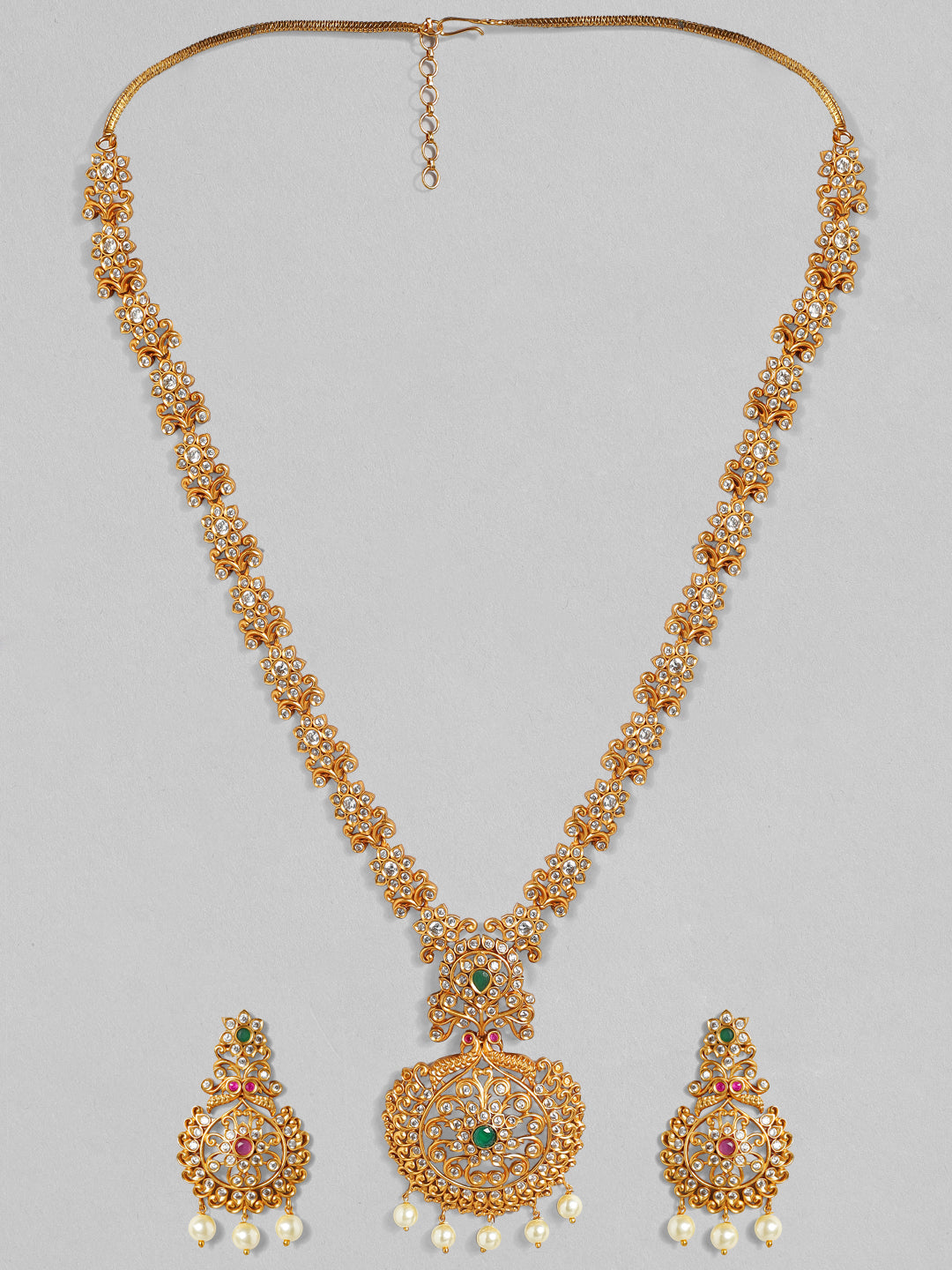 Wentra Gold-Toned Stone-Studded Handcrafted Jewellery Set
