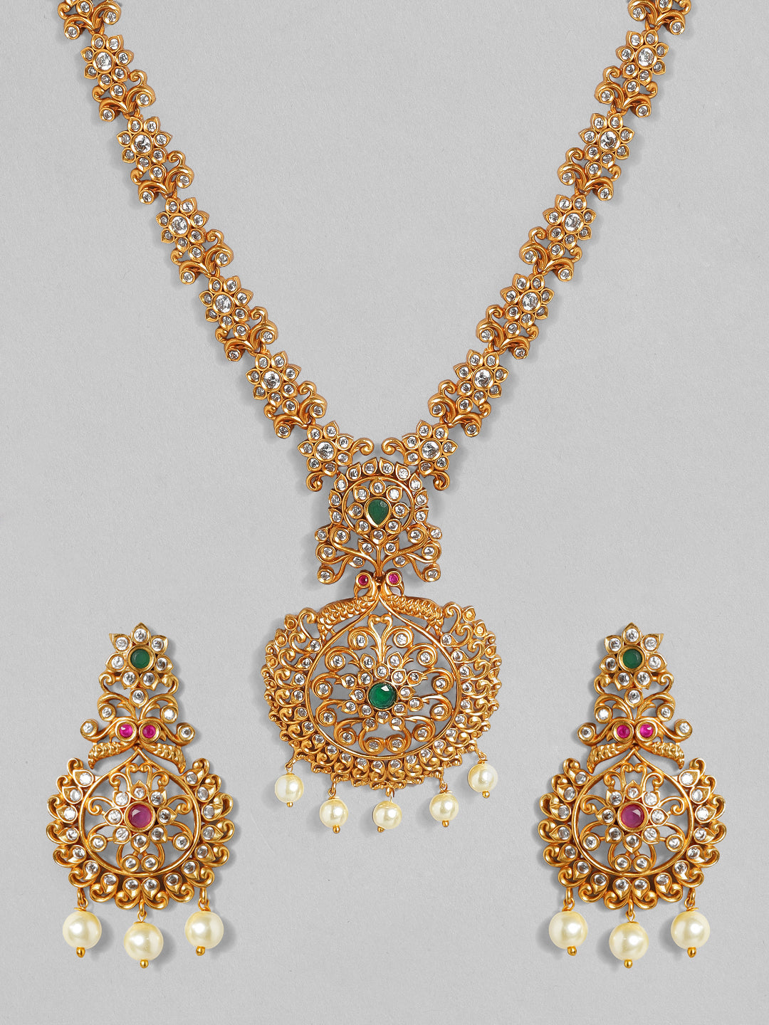 Wentra Gold-Toned Stone-Studded Handcrafted Jewellery Set