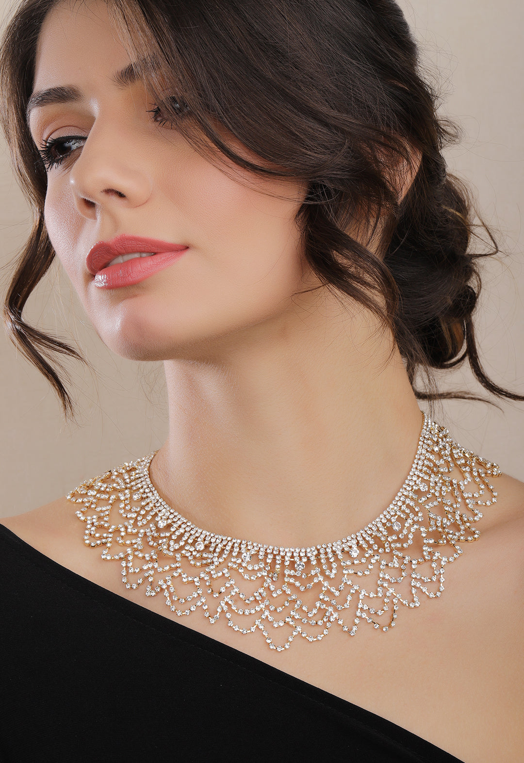 Wentra Gold Toned Handcrafted Zircon Stone Necklace