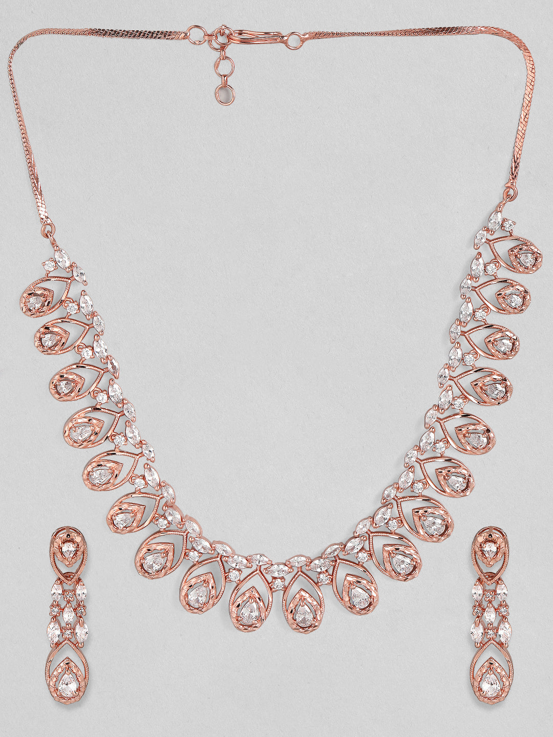 Wentra Zircon Studded Handcrafted Rose Gold Plated Statement Necklace Set