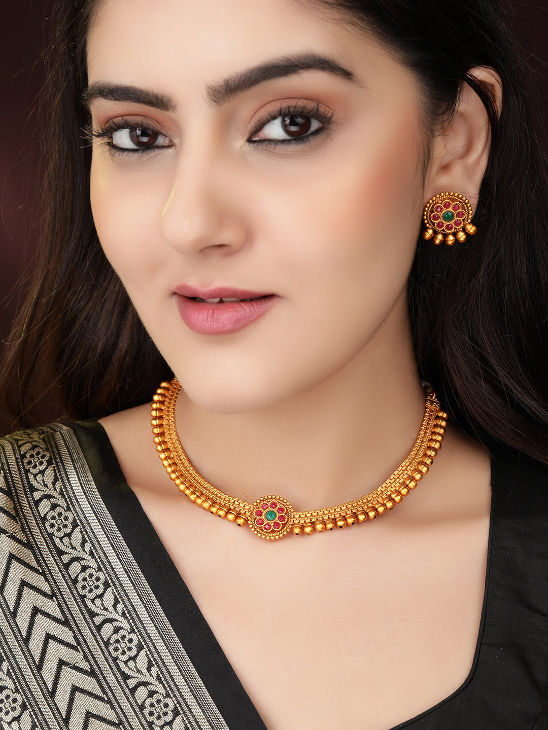 Wentra 24K Gold Plated Handcrafted Collar Neckline Necklace Set