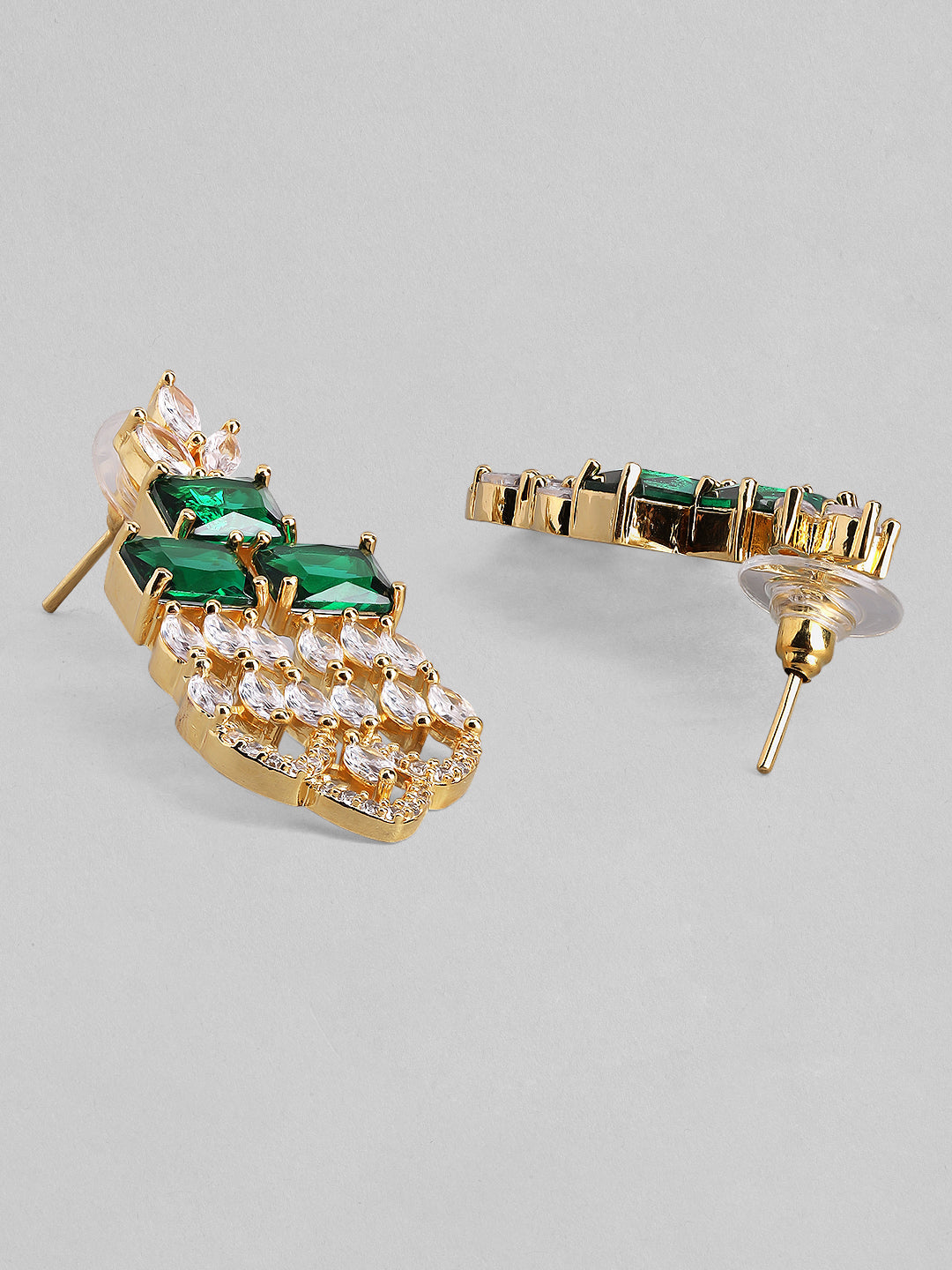 Wentra Gold Plated Green & White Stone Studded American Diamond Necklace Set.