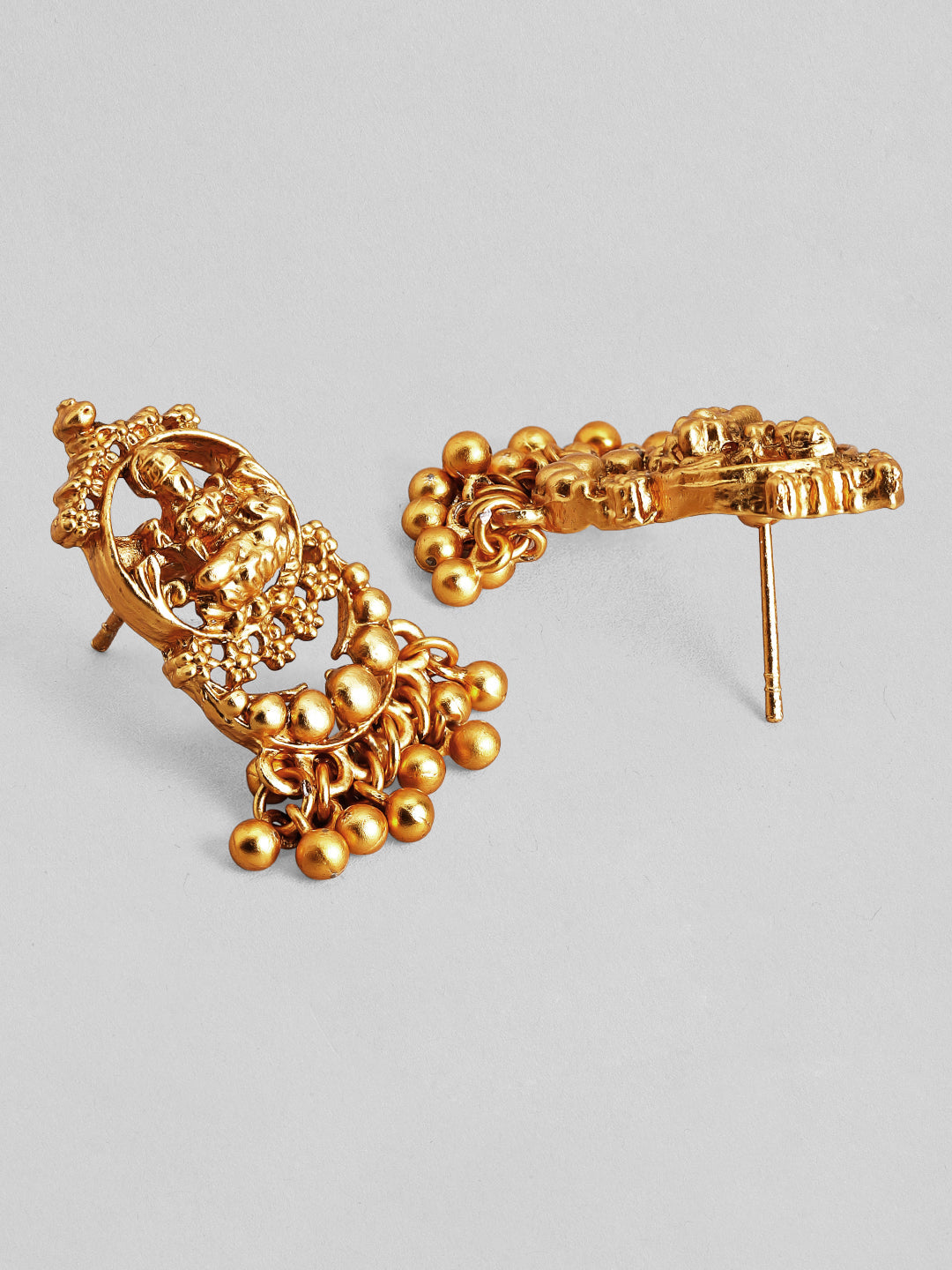 Wentra 22K Gold-Plated Divine Lakshmi Motif Temple Jewellery Set with Gold Bead Accents