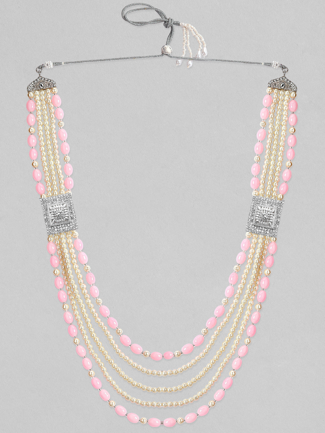Wentra Pink & Gold Beaded Layered Mens Necklace.
