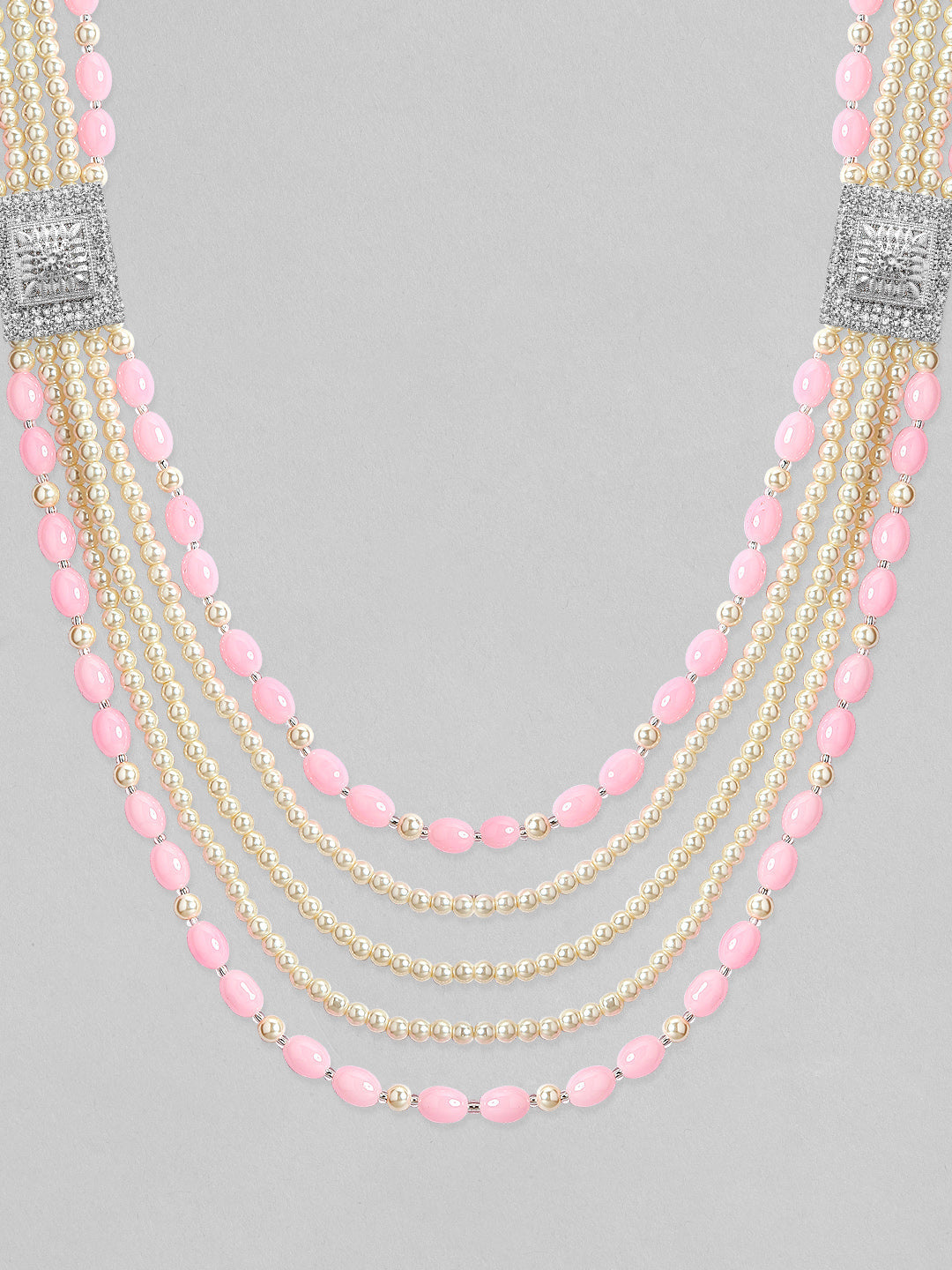 Wentra Pink & Gold Beaded Layered Mens Necklace.