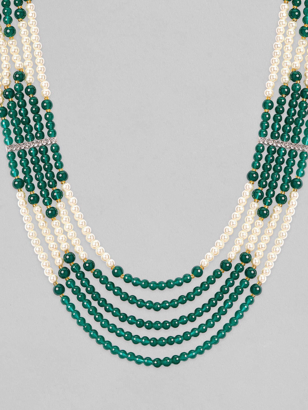 Wentra Mens Green & White Beaded Layered Necklace.