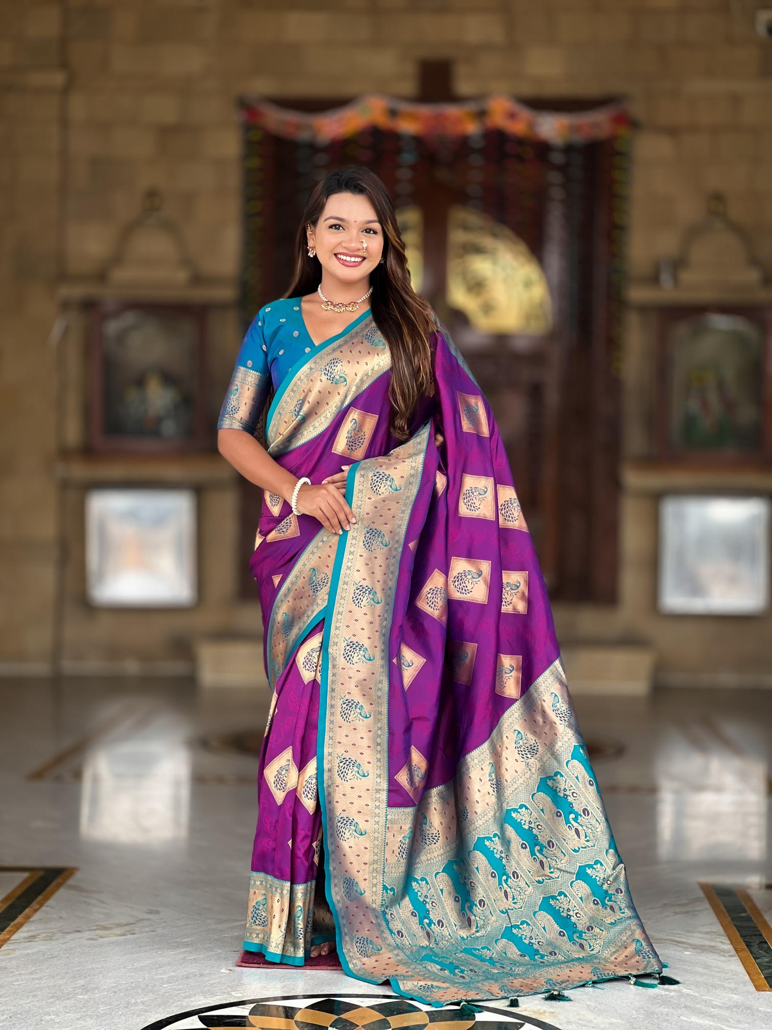 Premium Purple Banarasi Silk Saree for Women