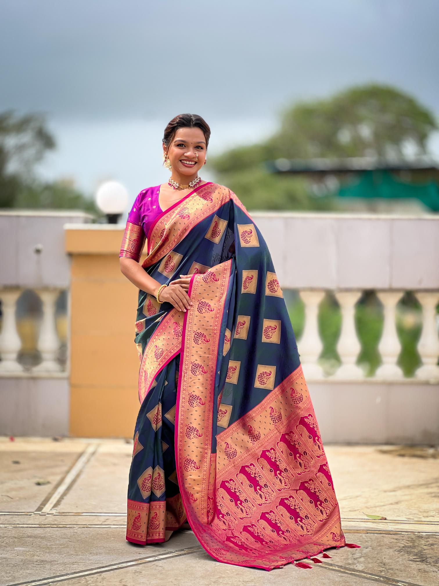 Premium Navy Blue Banarasi Silk Saree for Women