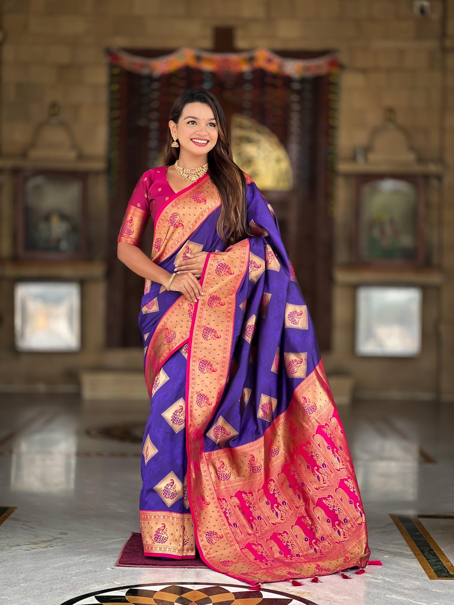 Premium Royal Purple Banarasi Silk Saree for Women