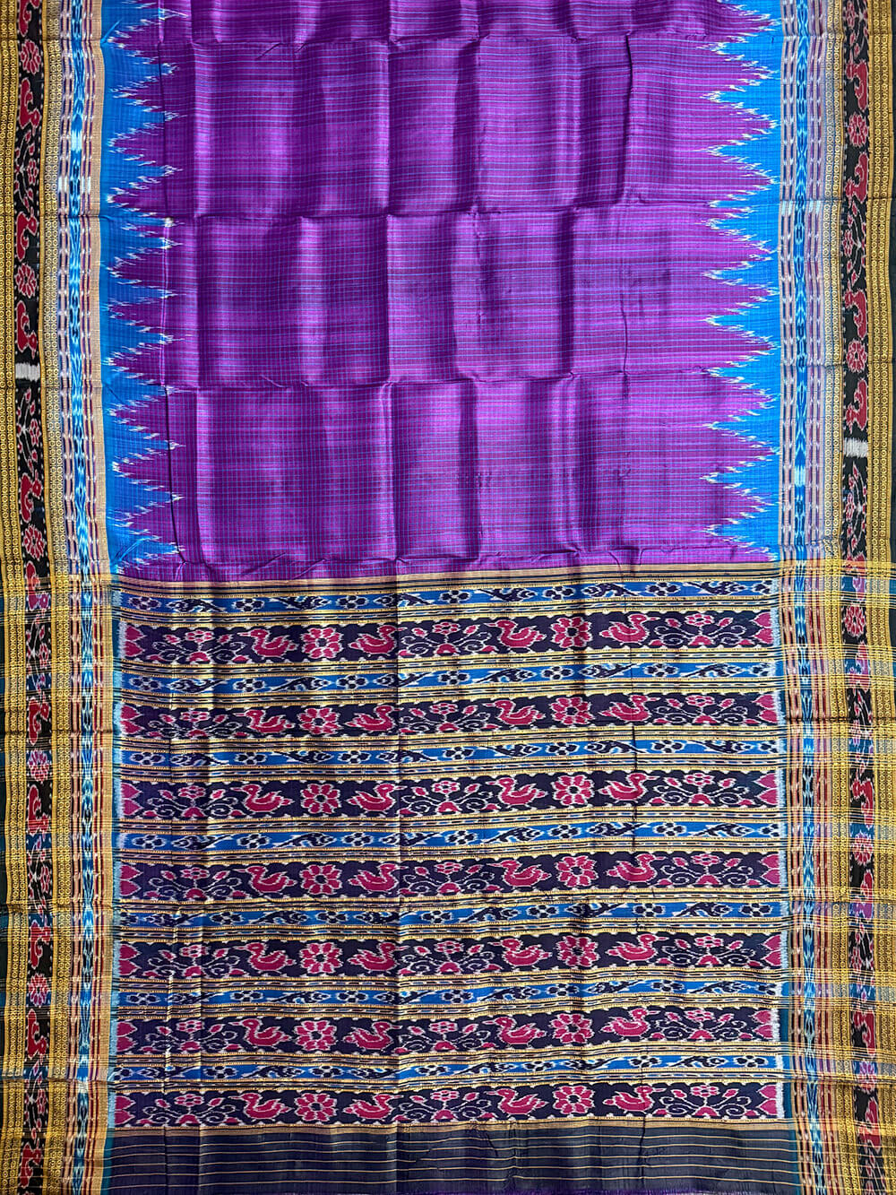 Purple and Turquoise Sachipar Pure Silk Handloom Khandua Patta Saree