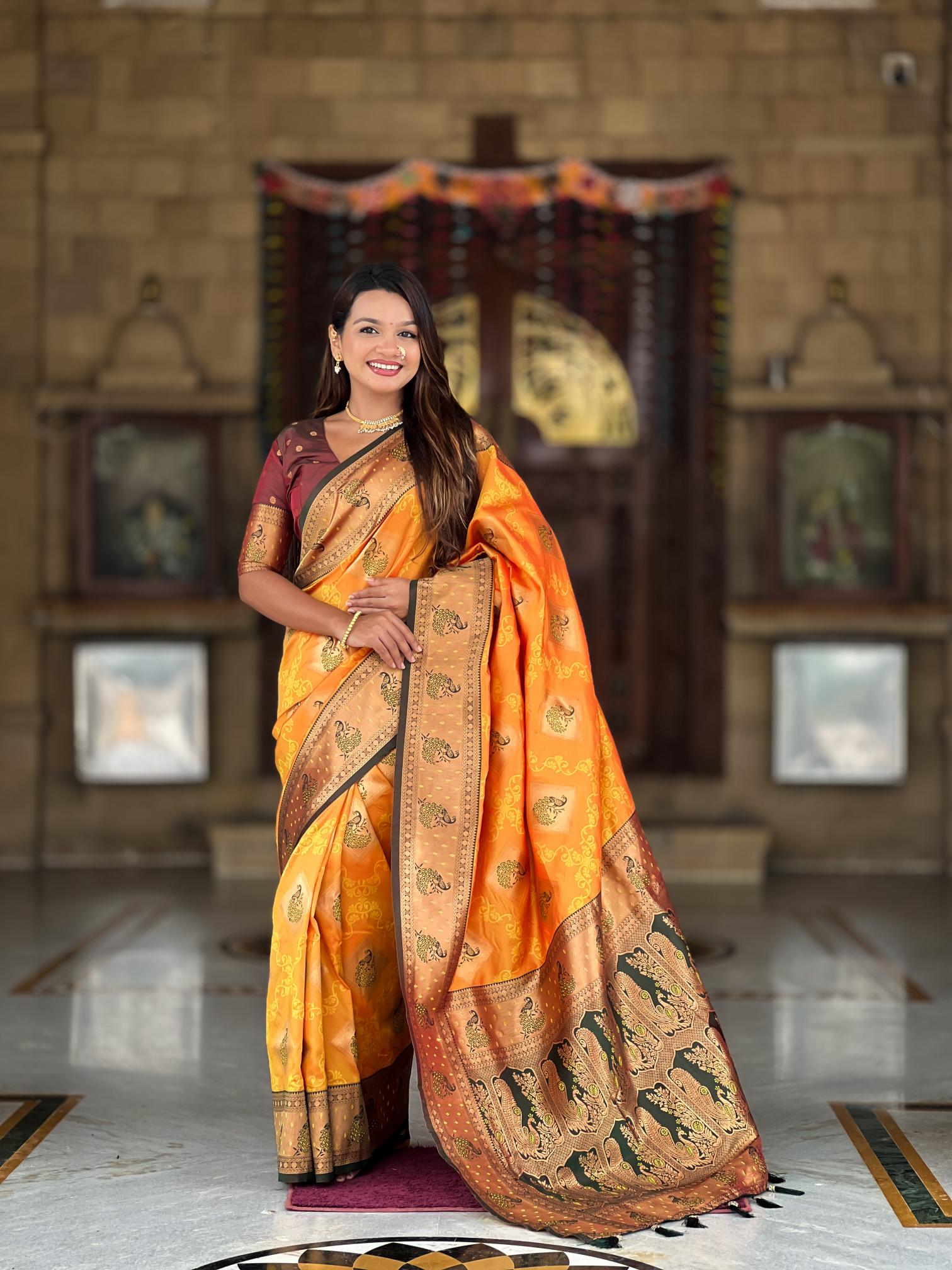 Premium Mustard Yellow Banarasi Silk Saree for Women