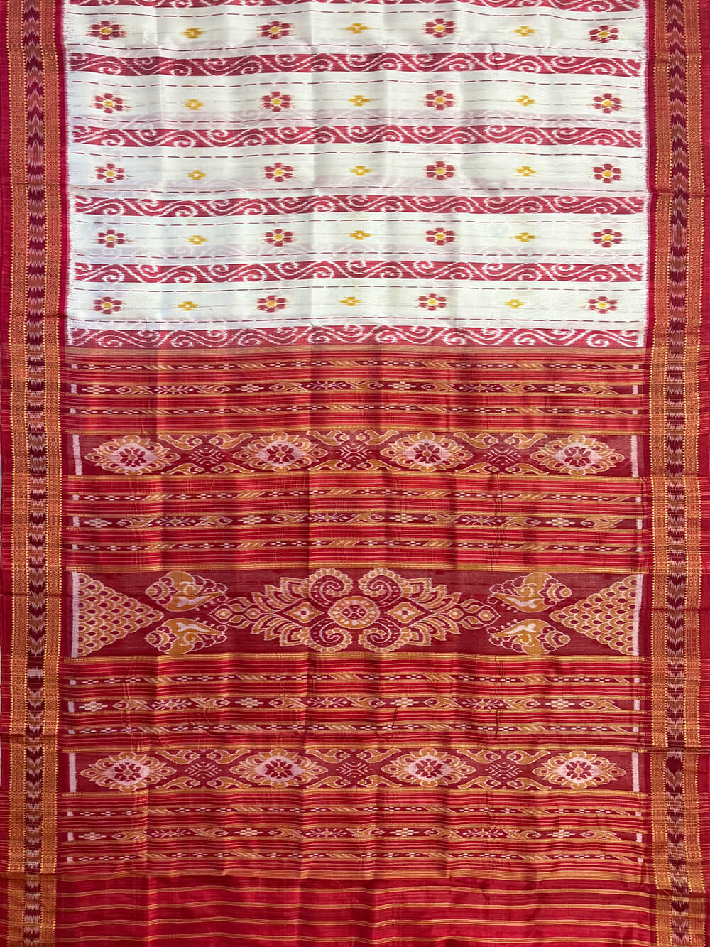 White and Red Pure Silk Handloom Khandua Patta Saree