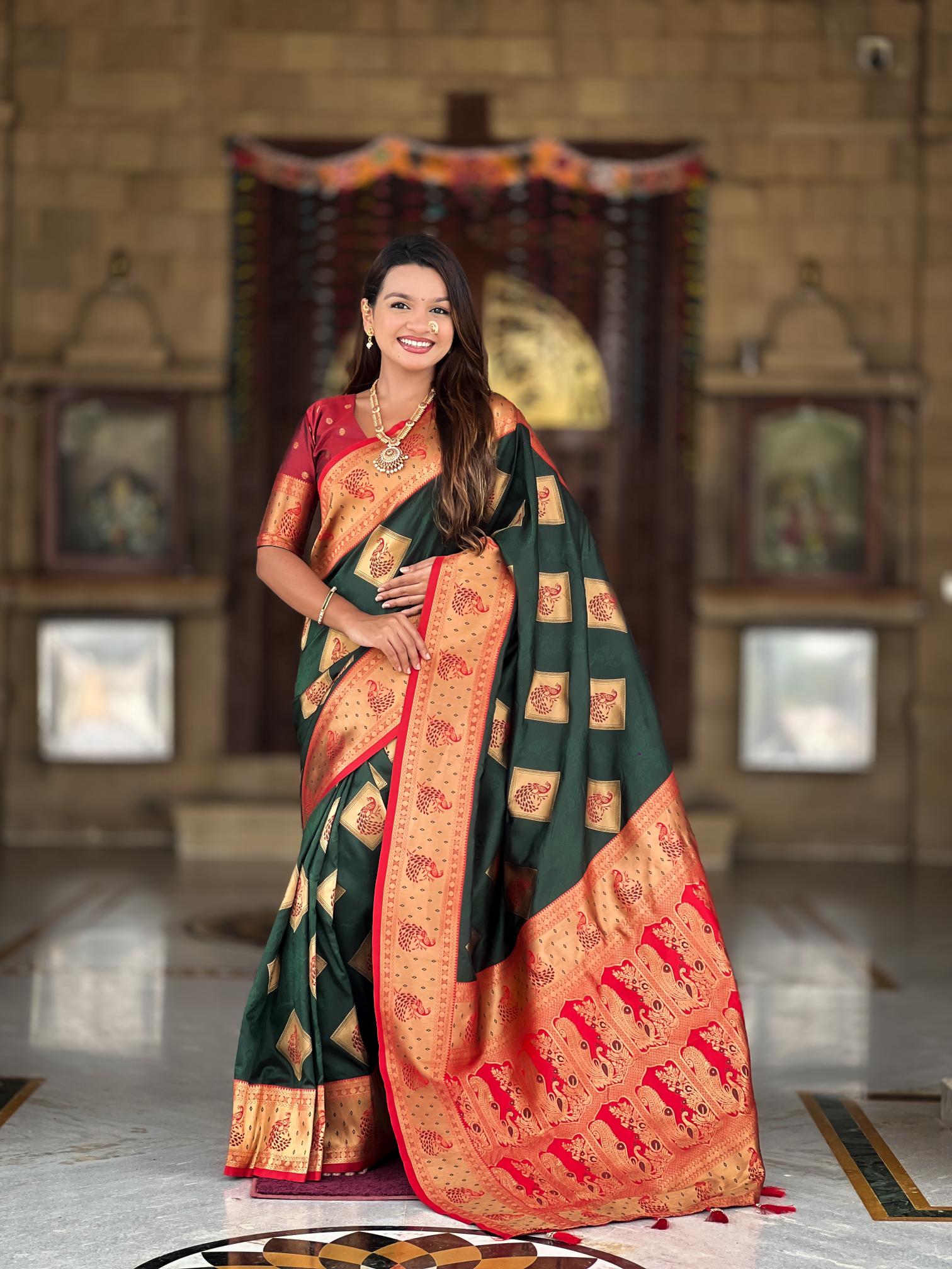 Premium Dark Green Banarasi Silk Saree for Women