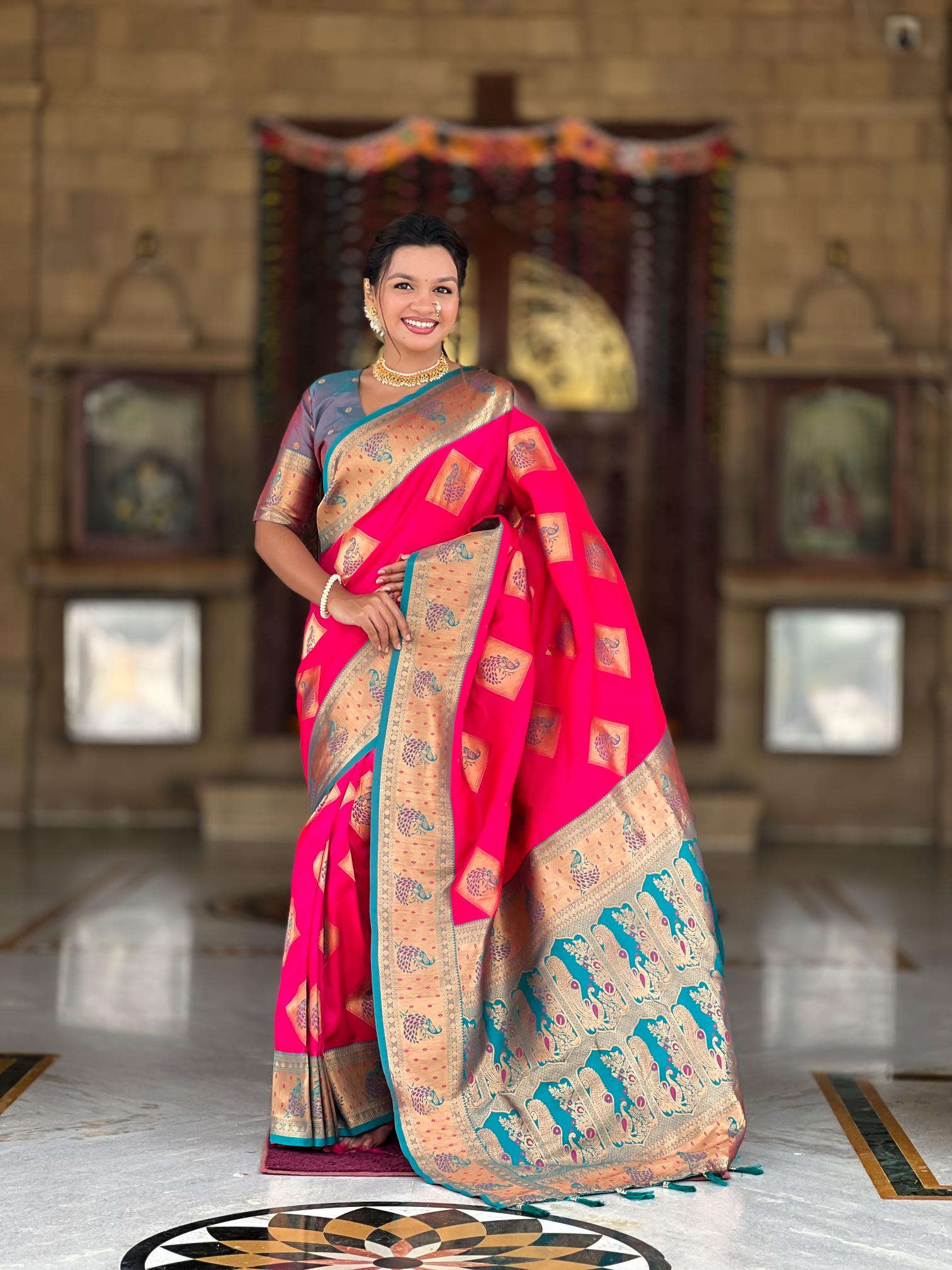 Premium Rani Pink Banarasi Silk Saree for Women