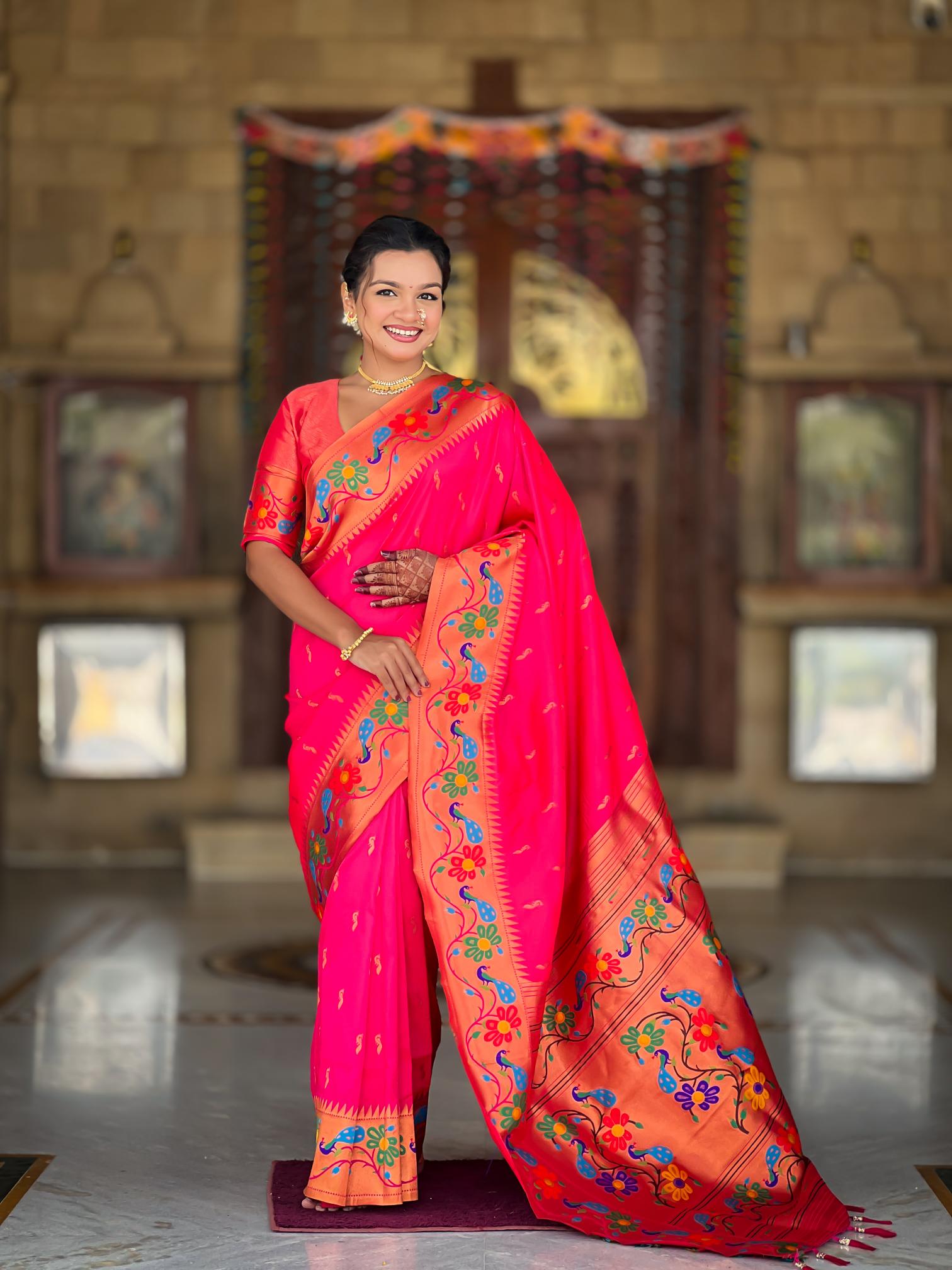 Premium Rani Pink Paithani Silk Saree for Women